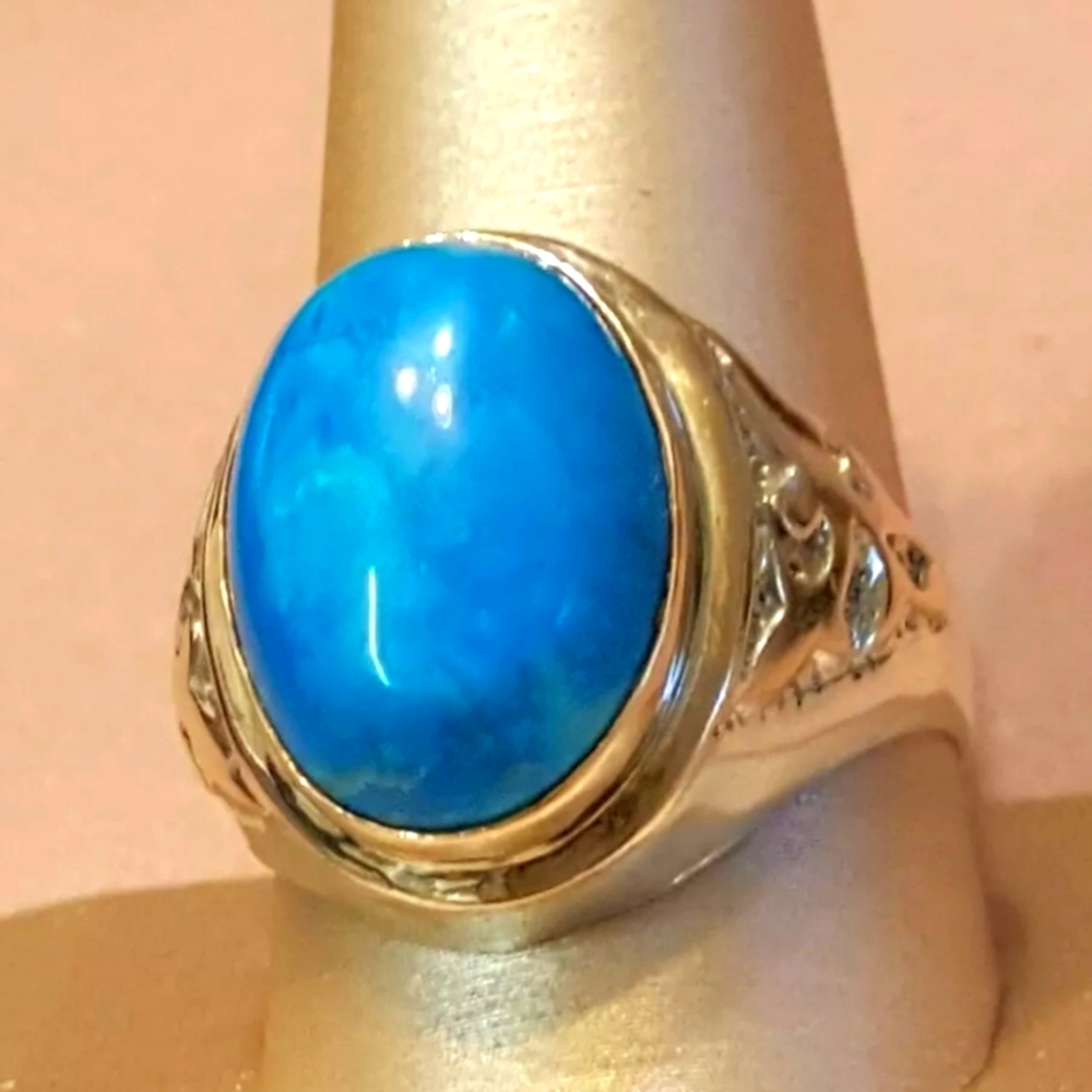 Sterling Silver .925 / 18K Gold Turquoise Ring Size 11.5